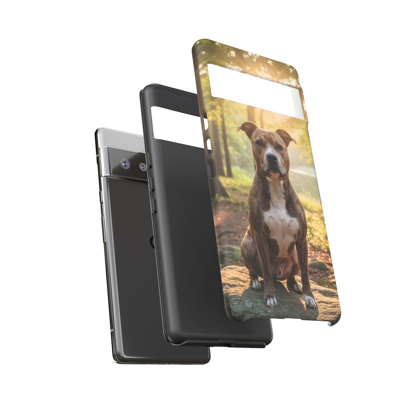 Pitbull Portrait Phone Case | Dog Lover Tough Case, Sunset Forest