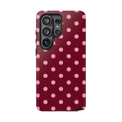 Pink Polka Dot Phone Case – Cute Aesthetic Tough Protective Phone Cover for Iphone, Samsung Galaxy and Pixel