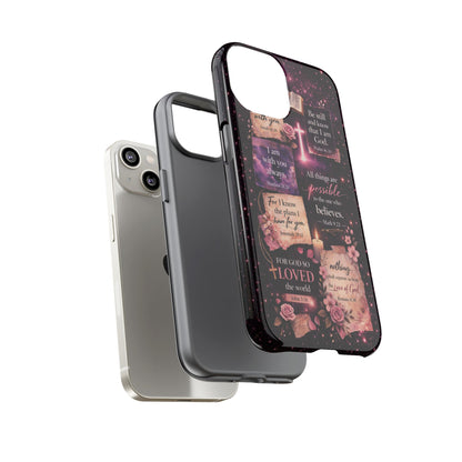 Christian Bible Verse Phone Case Pink Floral Faith Tough Protective Cover Gift