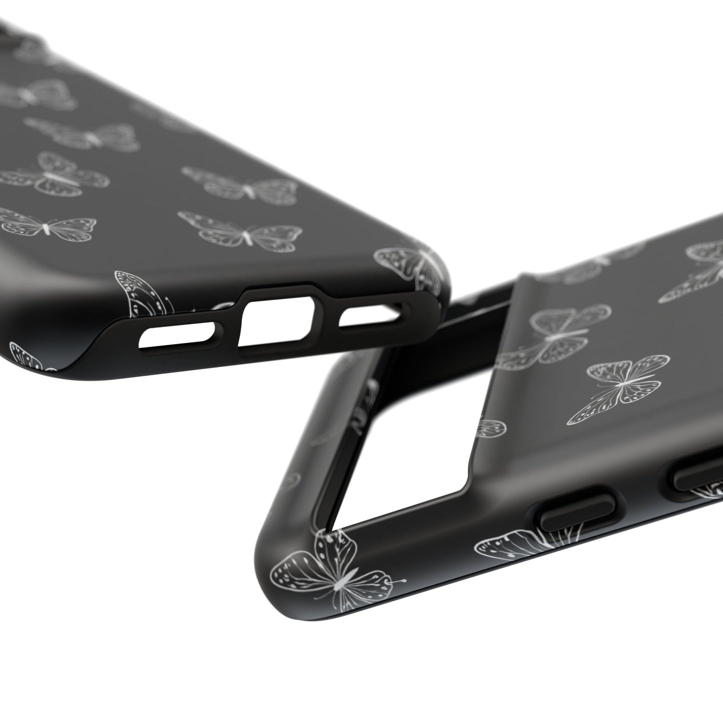 White Butterfly Pattern Phone Case – Dark Aesthetic Monochrome Tough Cover