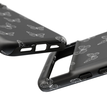 White Butterfly Pattern Phone Case – Dark Aesthetic Monochrome Tough Cover