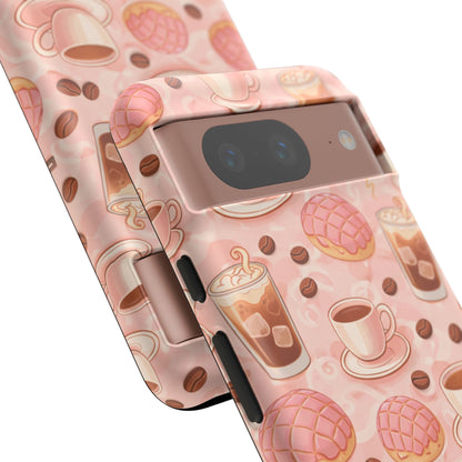 Cute Coffee & Pink Concha Phone Case – Coffee Lover Aesthetic Latte Pattern Tough Case