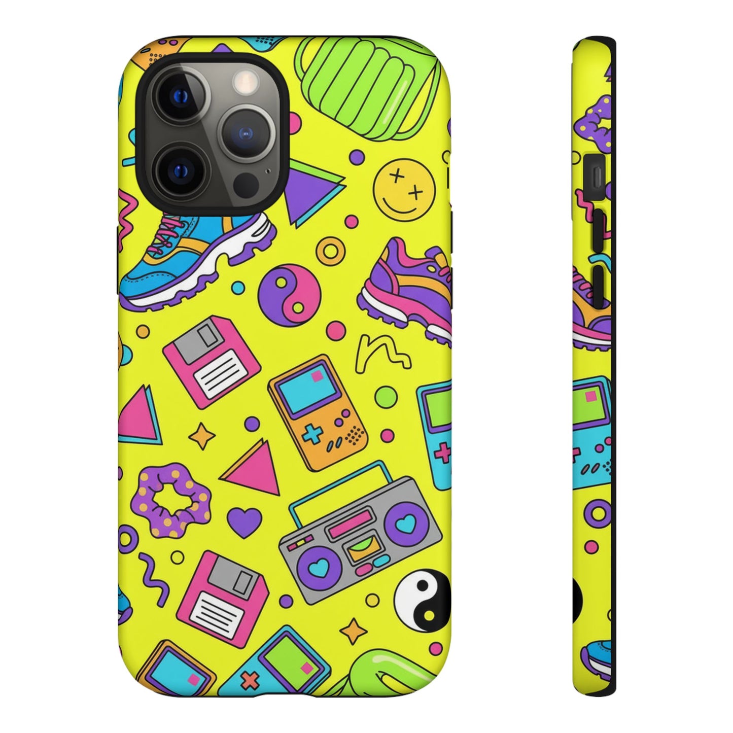 90s Retro Neon Phone Case – Y2K Nostalgia Colorful Icons Tough Protective Case