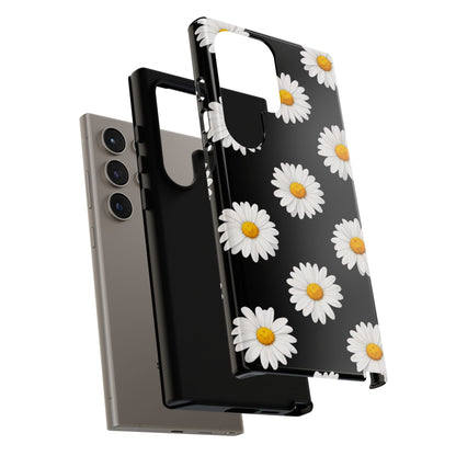 Black Daisy Floral Tough Phone Case – Cute Protective Cover for Iphone, Samsung Galaxy and Pixel