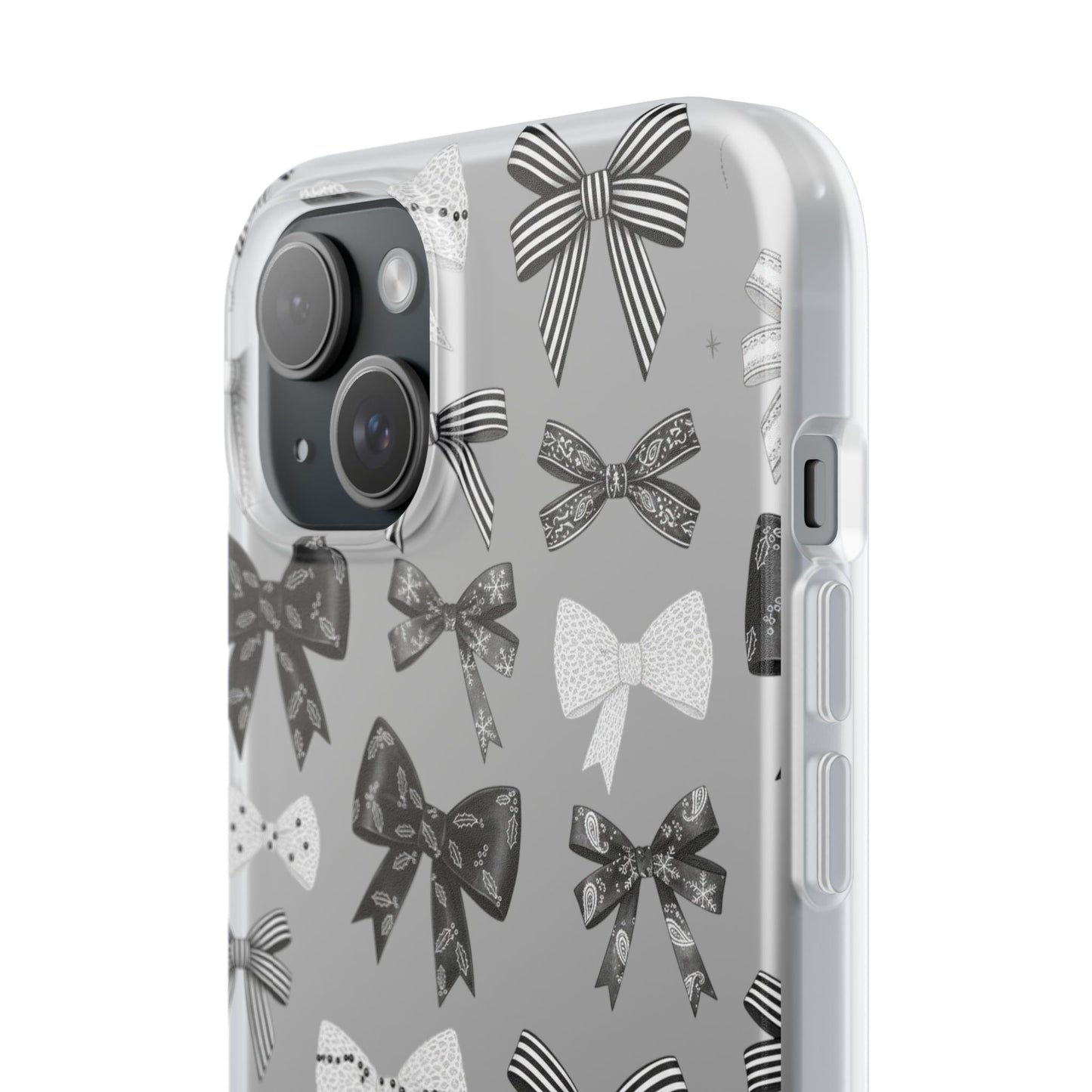 Black & White Bow Pattern Phone Case | Minimal Coquette Flexi Case