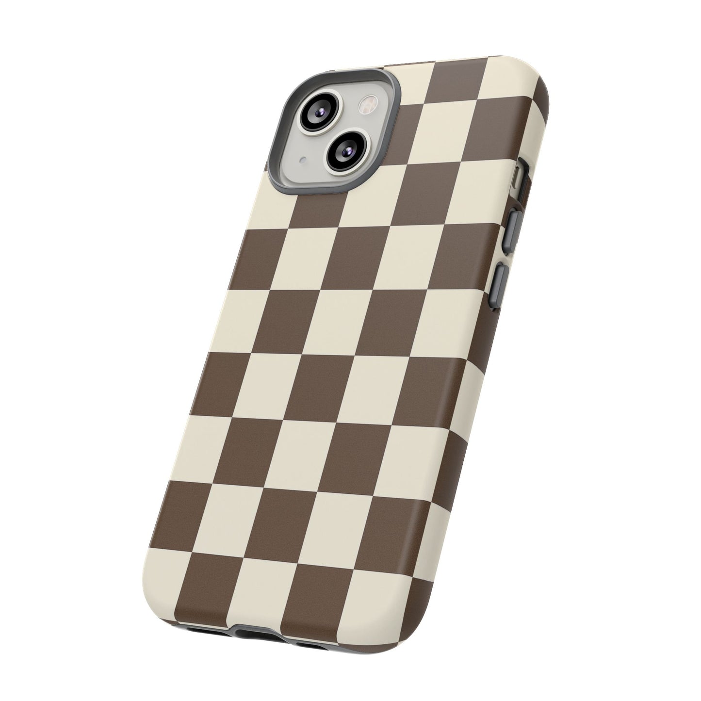 Mocha Checkerboard Phone Case | Neutral Aesthetic Checkered iPhone & Samsung Tough Case