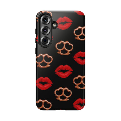 Red Lipstick & Knuckle Duster Phone Case | Bold Kiss Print Tough Protective Cover for Iphone, Samsung Galaxy and Pixel