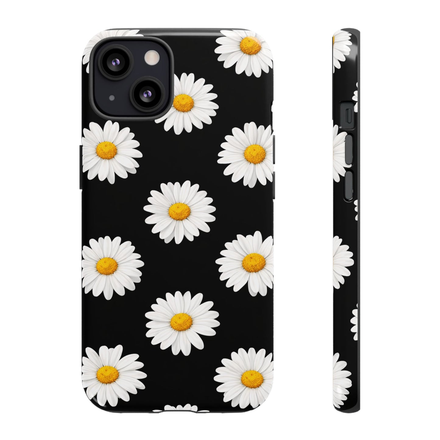 Black Daisy Floral Tough Phone Case – Cute Protective Cover for Iphone, Samsung Galaxy and Pixel
