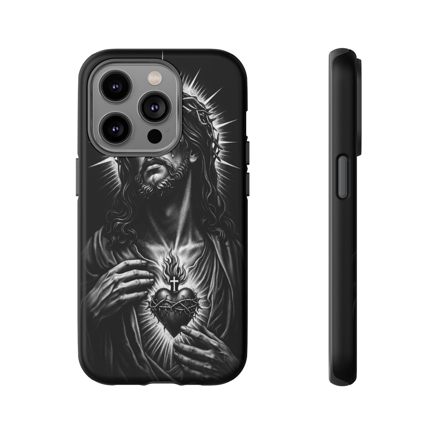 Jesus Sacred Heart Phone Case Black White Christian Faith Aesthetic