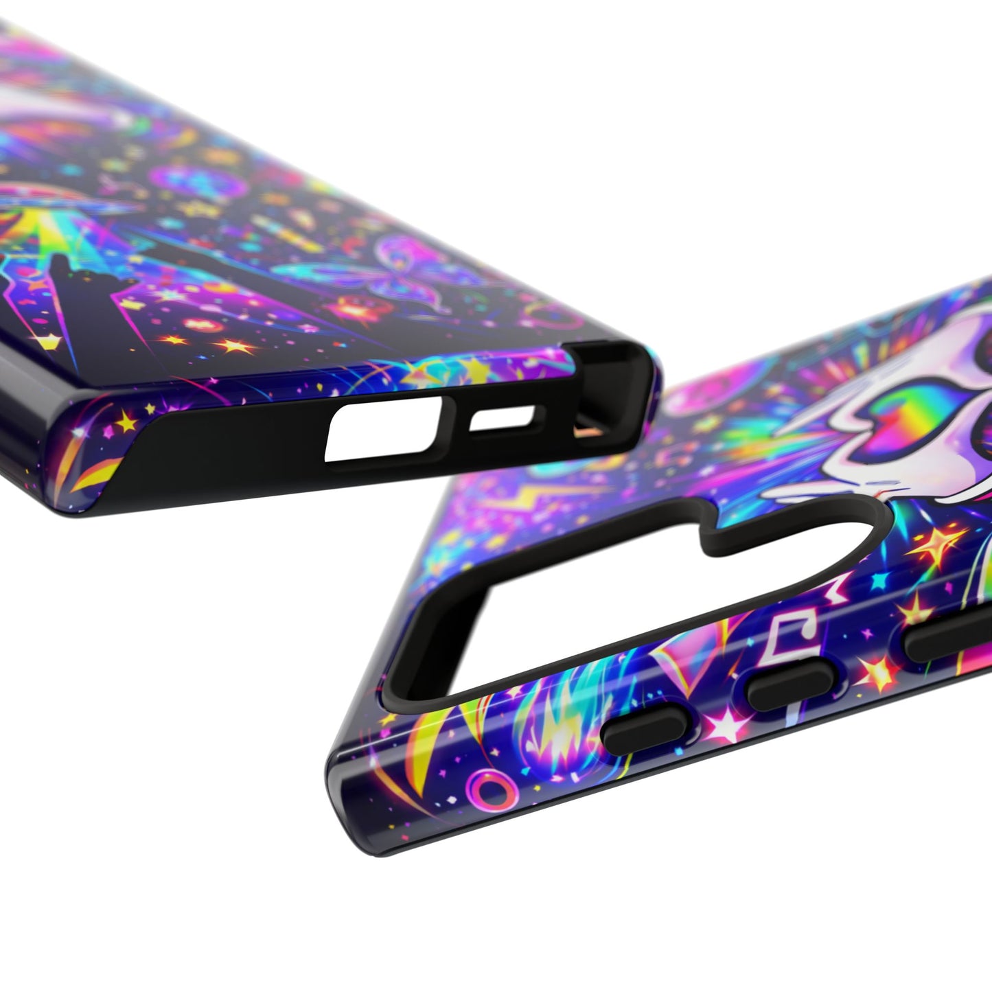 Rainbow Heart Hands Phone Case – Neon Galaxy EDM Festival Tough Cover