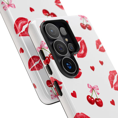 Red Lips & Cherry Phone Case – Y2K Retro Aesthetic Tough Cover