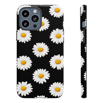 Black Daisy Floral Tough Phone Case – Cute Protective Cover for Iphone, Samsung Galaxy and Pixel