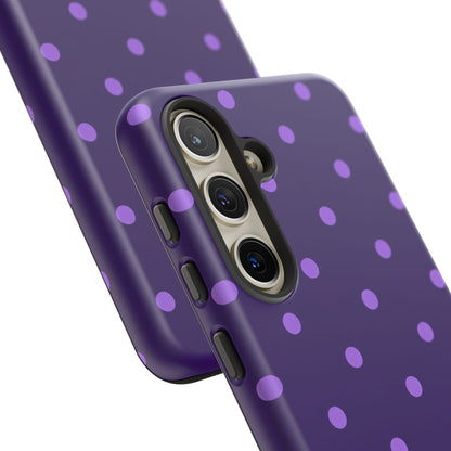 Purple Polka Dot Tough Phone Case – Cute Stylish Durable Protective Cover for Iphone, Samsung Galaxy and Pixel