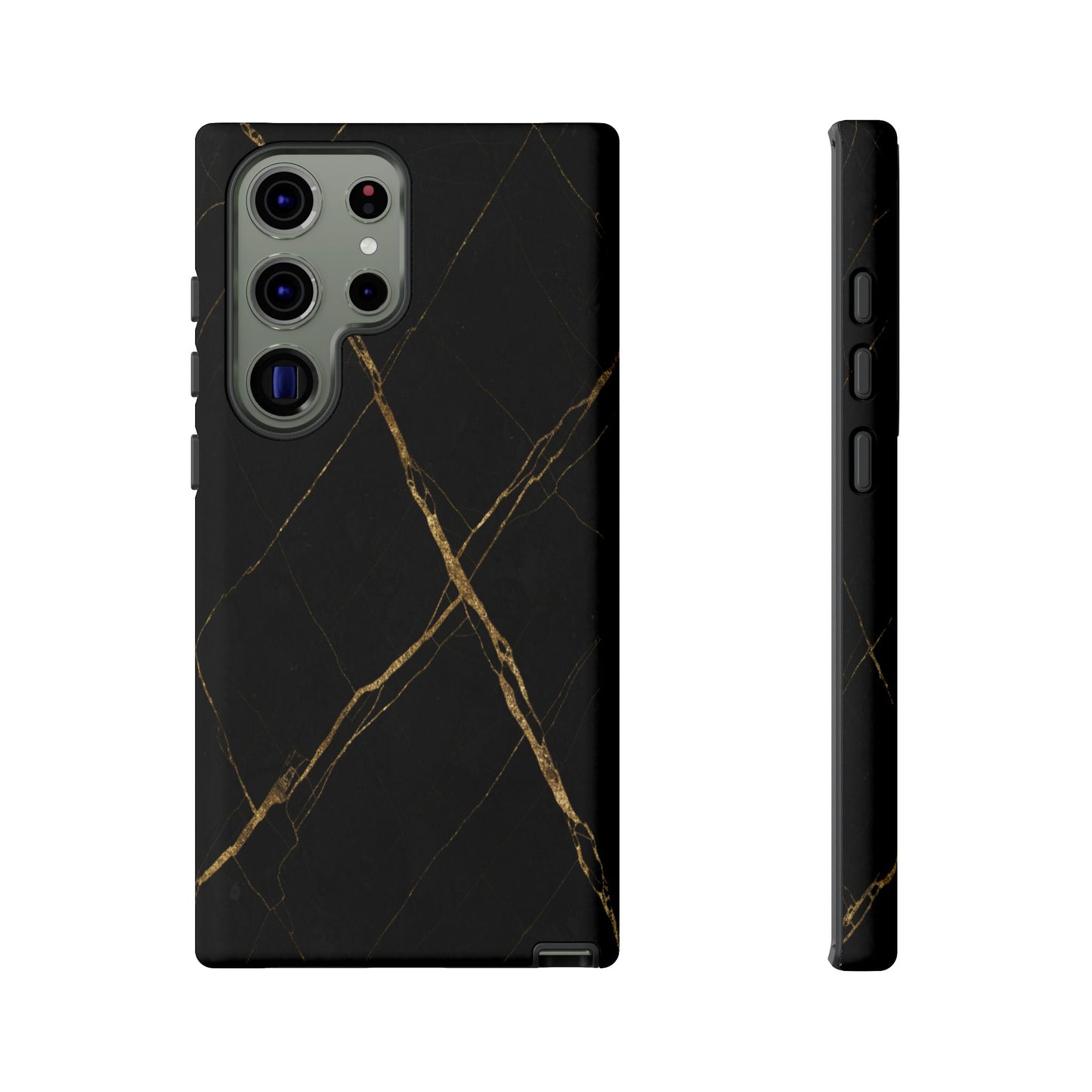 Black Marble Phone Case with Gold Veins – Luxury Minimal Aesthetic Tough Case