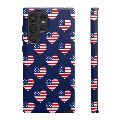 Patriotic American Flag Heart Phone Case – Tough Shockproof, USA Stars & Stripes for Iphone, Samsung Galaxy and Pixel