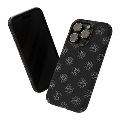 Black Daisy Floral Phone Case – Slim Protective Tough Case for Iphone, Samsung Galaxy and Pixel