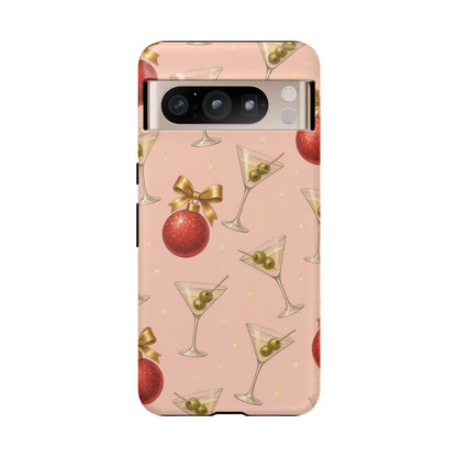 Cocktail Ornament Phone Case – Pink Martini & Cherry Pattern | Glossy or Matte for Iphone, Samsung Galaxy and Pixel