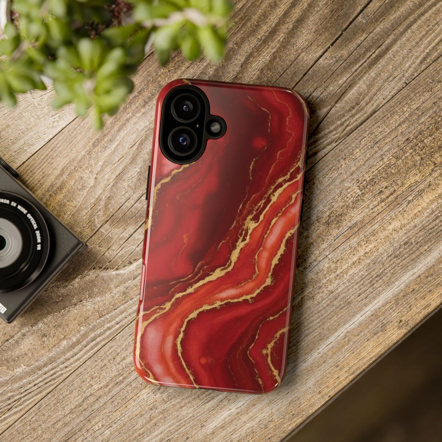 Red Agate Marble Phone Case – Gold Vein Luxury Stone Tough Case (iPhone, Samsung, Pixel)