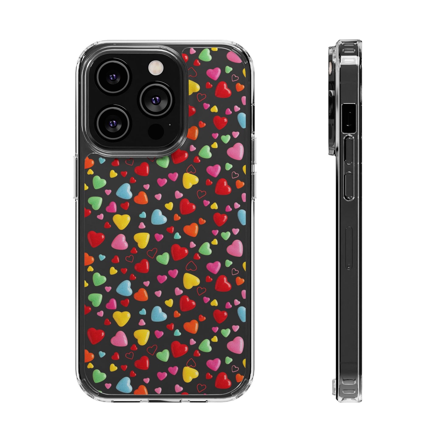 Colorful Heart Clear Phone Case | Impact-Resistant Valentine Aesthetic Case