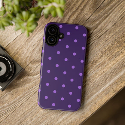 Purple Polka Dot Tough Phone Case – Cute Stylish Durable Protective Cover for Iphone, Samsung Galaxy and Pixel