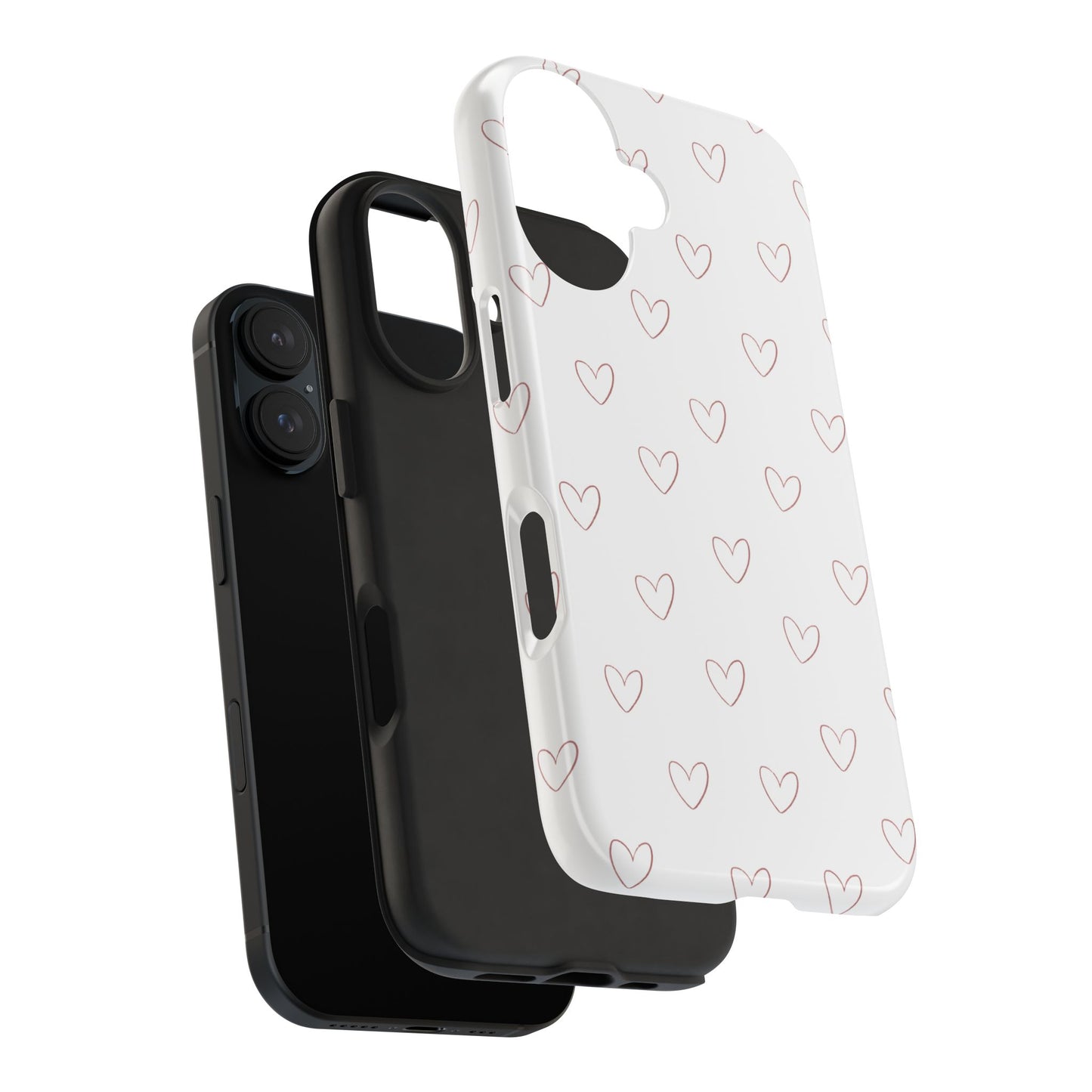 Hand-Drawn Hearts Tough Phone Case | Minimal Pink Heart Pattern