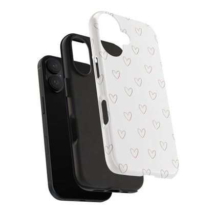 Hand-Drawn Hearts Tough Phone Case | Minimal Pink Heart Pattern