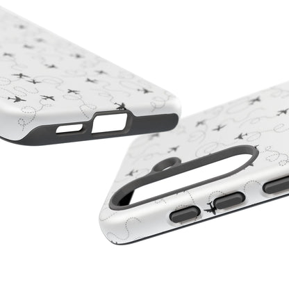 Minimal Paper Airplane Pattern Phone Case – Black White Aesthetic Tough Cover