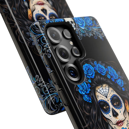 Blue Sugar Skull Woman Phone Case – Day of the Dead Aesthetic Tough Cover
