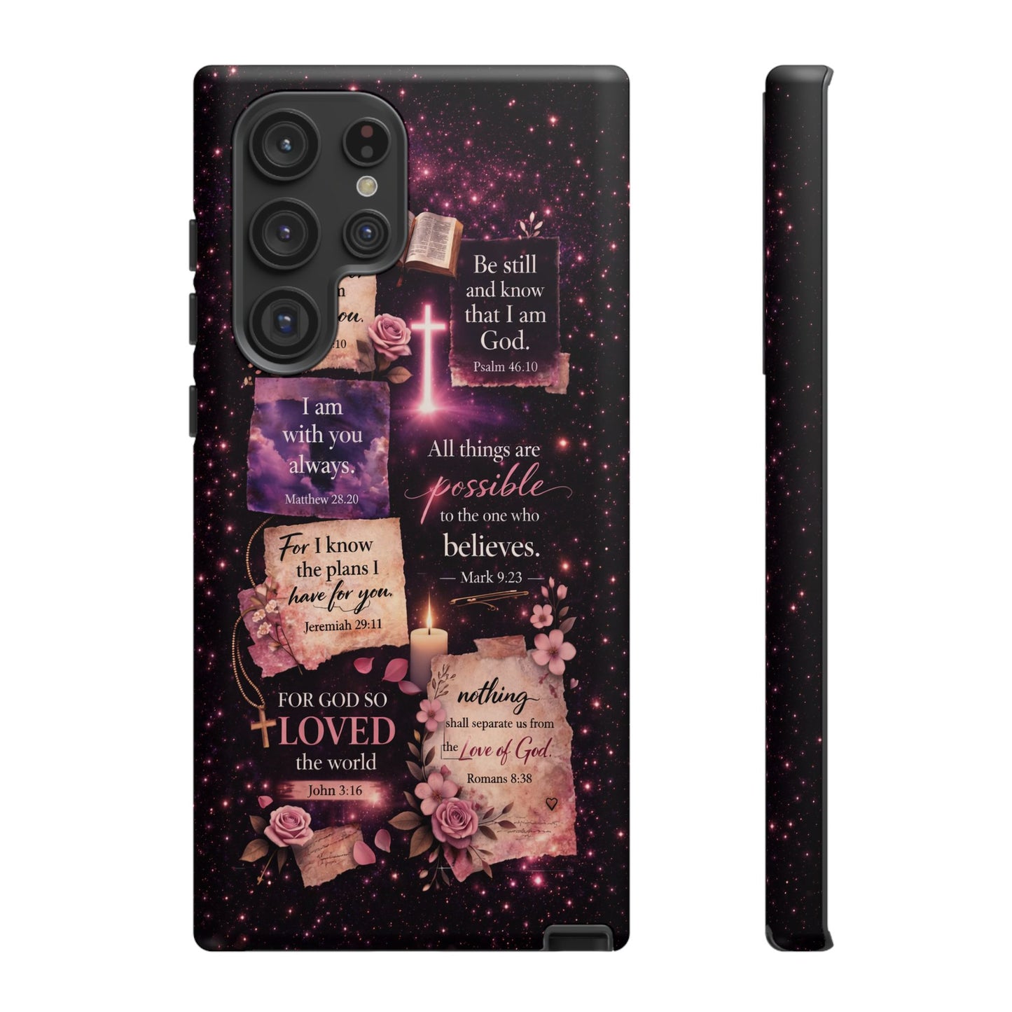 Christian Bible Verse Phone Case Pink Floral Faith Tough Protective Cover Gift