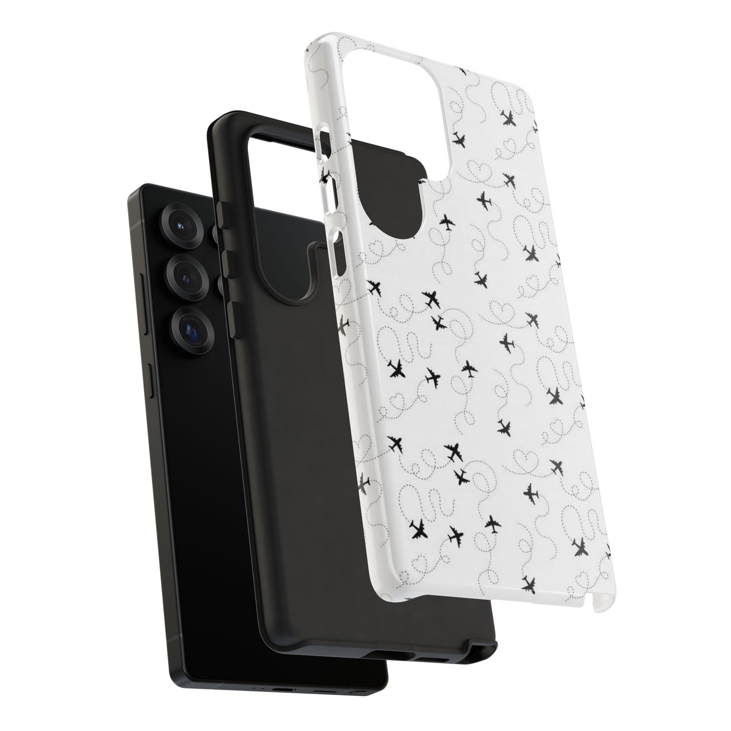 Minimal Paper Airplane Pattern Phone Case – Black White Aesthetic Tough Cover