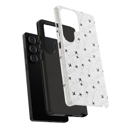 Minimal Paper Airplane Pattern Phone Case – Black White Aesthetic Tough Cover