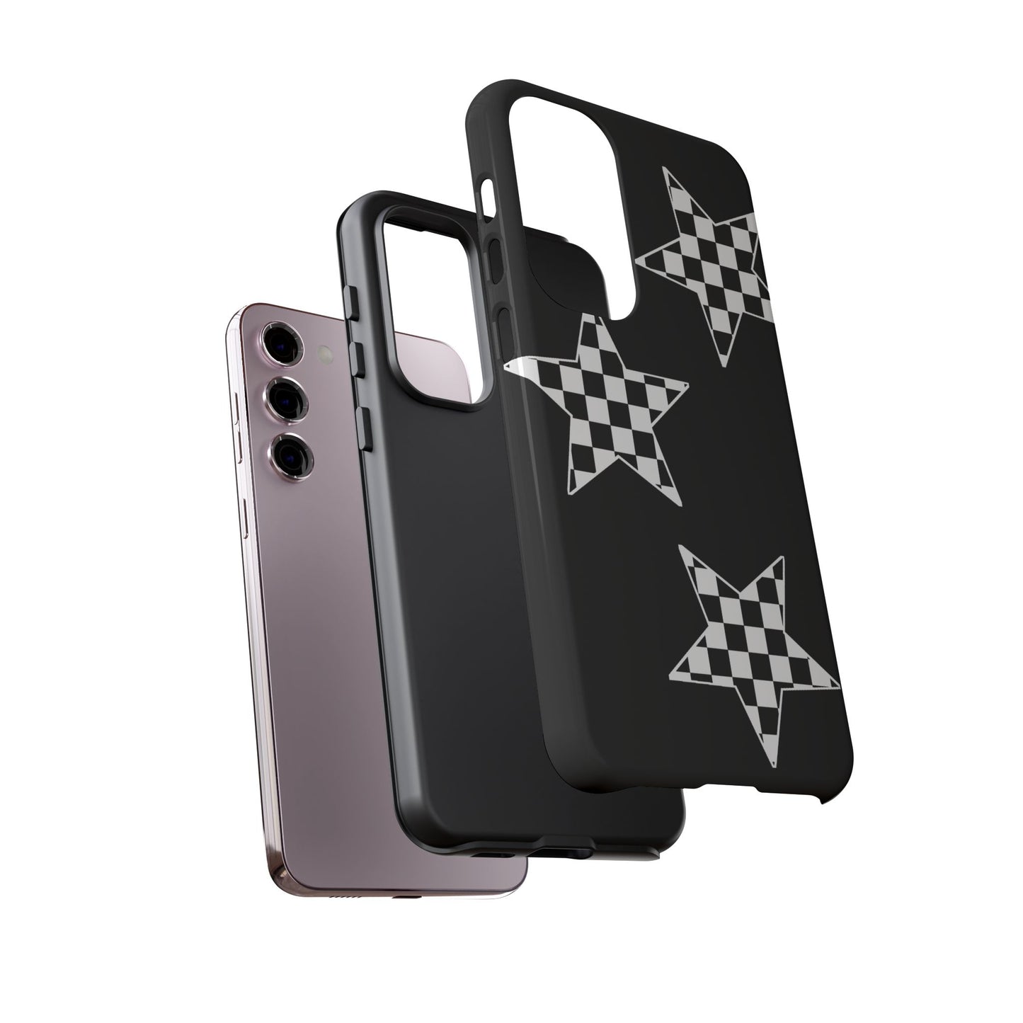 Checkered Star Tough Phone Case – Black Retro Graphic Protective Cover for Iphone, Samsung Galaxy and Pixel