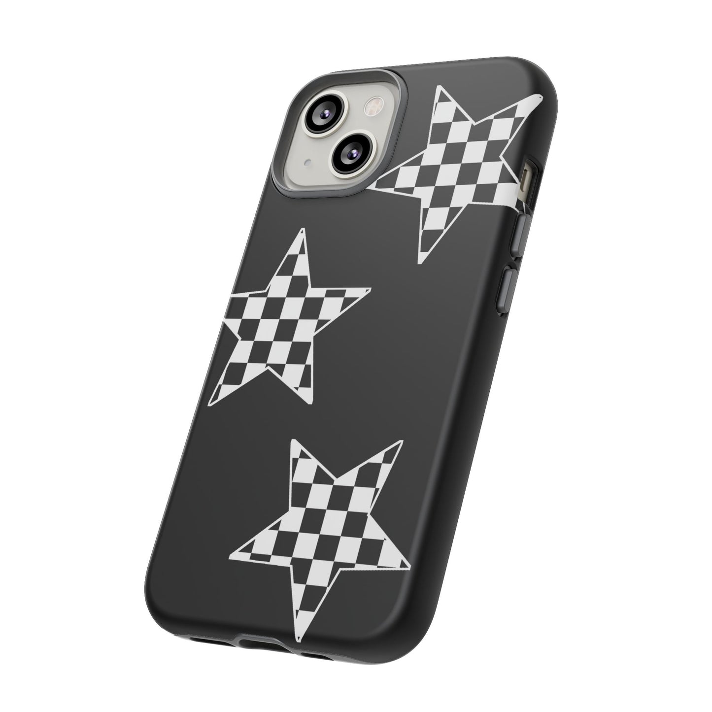 Checkered Star Tough Phone Case – Black Retro Graphic Protective Cover for Iphone, Samsung Galaxy and Pixel