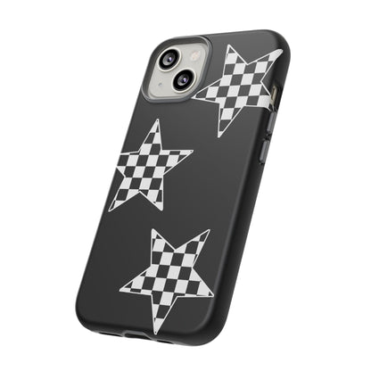 Checkered Star Tough Phone Case – Black Retro Graphic Protective Cover for Iphone, Samsung Galaxy and Pixel