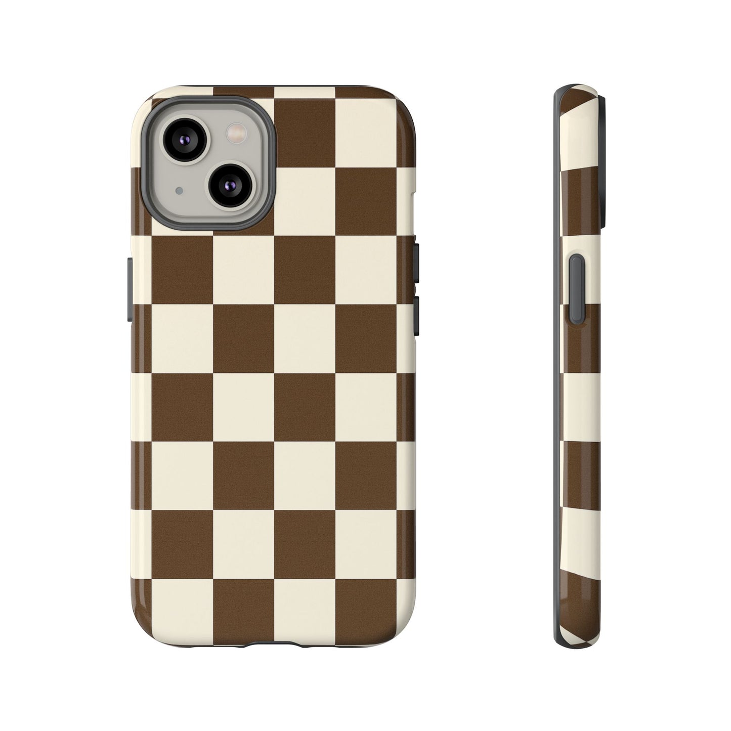Mocha Checkerboard Phone Case | Neutral Aesthetic Tough Case