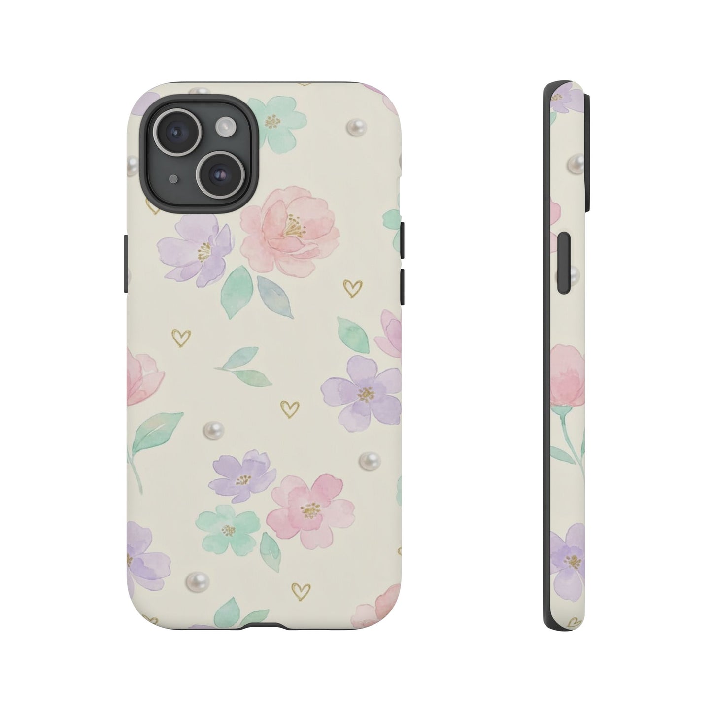 Pastel Floral Phone Case – Coquette Watercolor Flower Hearts Tough Case (iPhone, Samsung, Pixel)