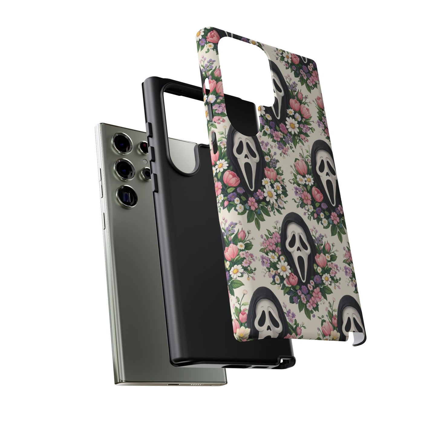 Floral Ghost Face Aesthetic Phone Case – Cute Spooky Tough Cover
