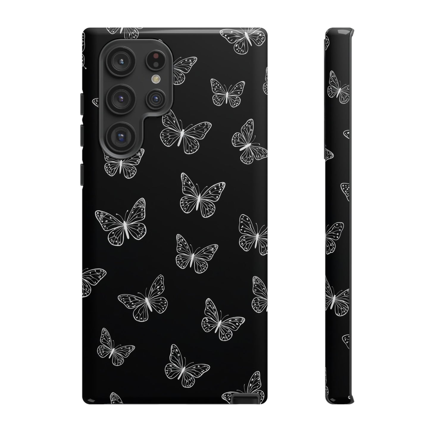 White Butterfly Pattern Phone Case – Dark Aesthetic Monochrome Tough Cover