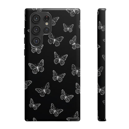 White Butterfly Pattern Phone Case – Dark Aesthetic Monochrome Tough Cover