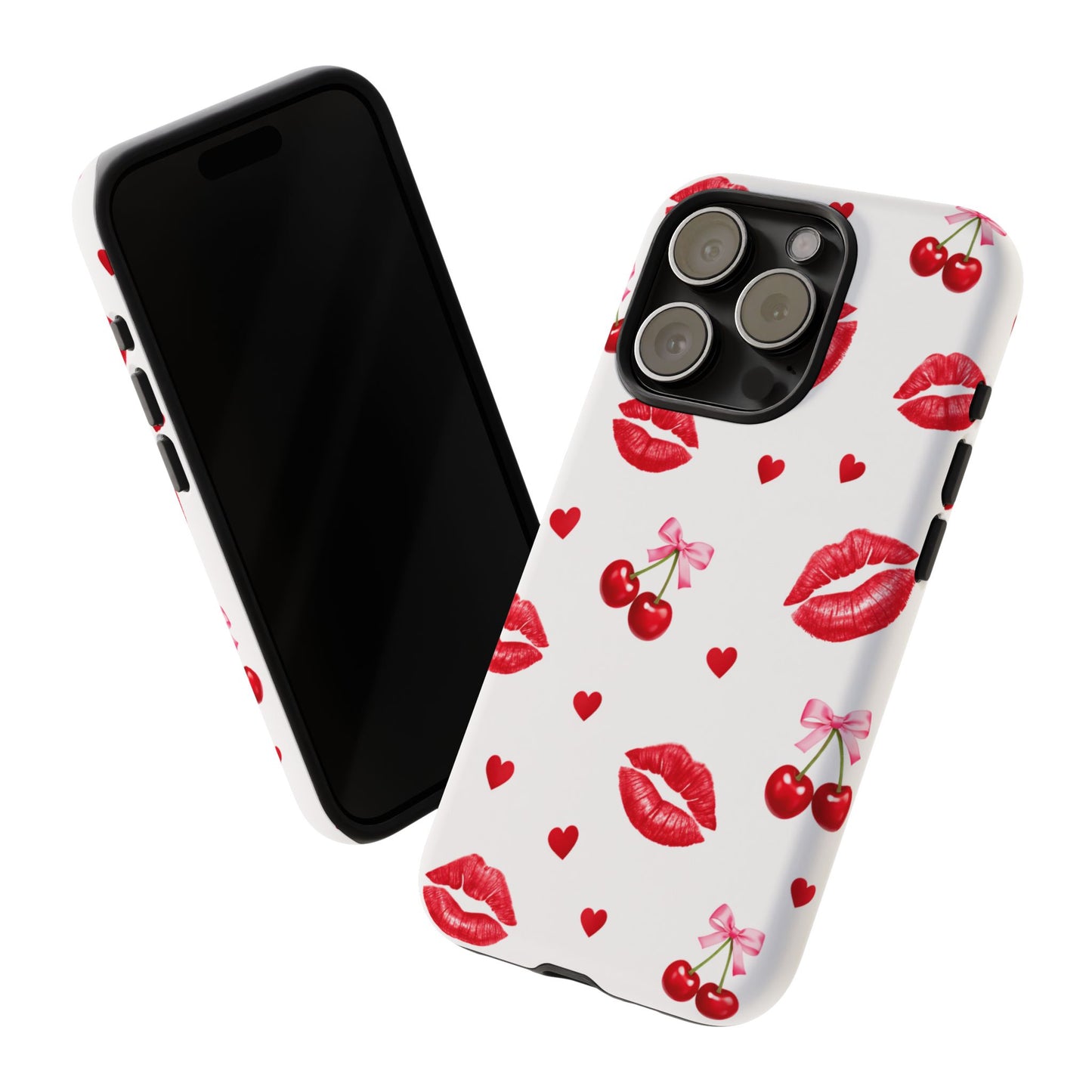 Red Lips & Cherry Phone Case – Y2K Retro Aesthetic Tough Cover
