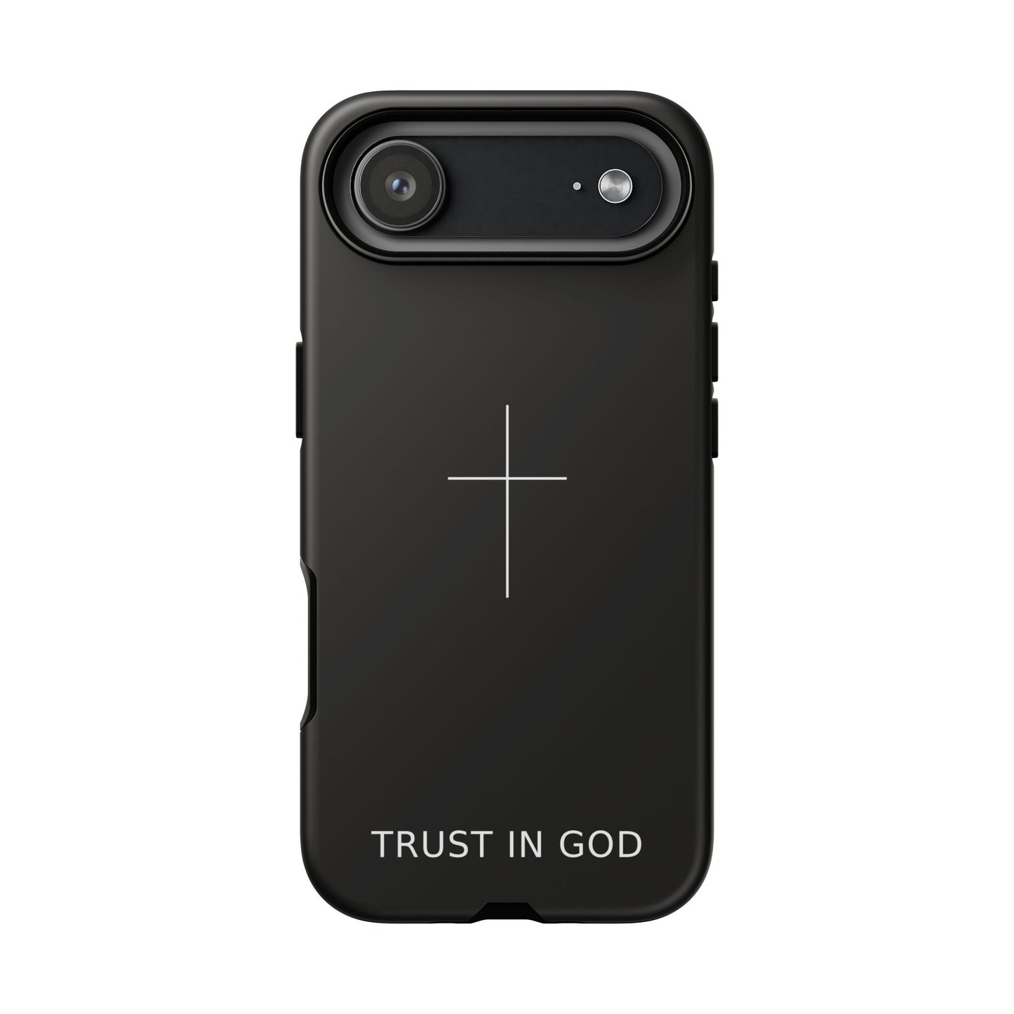 Trust in God Phone Case Minimal Cross Christian Black Tough Cover