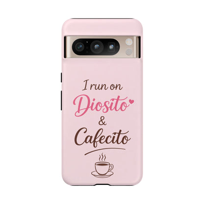 I Run on Diosito y Cafecito Phone Case, Pink Aesthetic Latina Faith Coffee Case, Girly Protective iPhone Samsung Cover