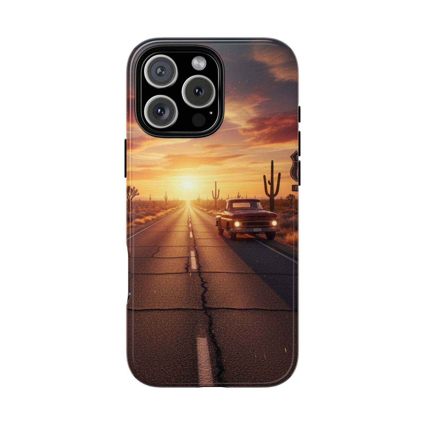 Route 66 Sunset Desert Highway Phone Case – Road Trip Travel Aesthetic Tough Case