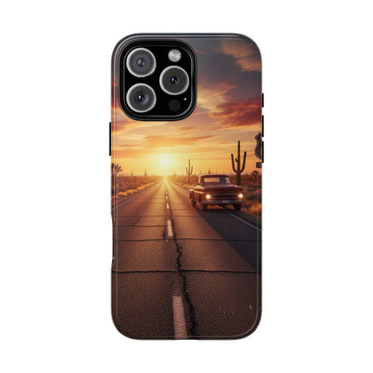 Route 66 Sunset Desert Highway Phone Case – Road Trip Travel Aesthetic Tough Case
