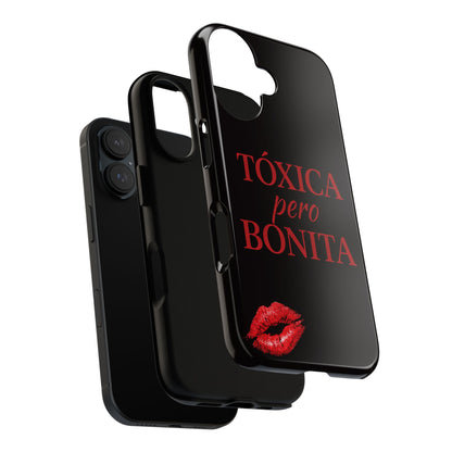 Toxica Pero Bonita Phone Case, Latina Quote Case, Red Lips Aesthetic, Spanish Saying Case, Trendy Tough Cover