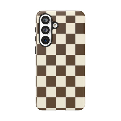 Mocha Checkerboard Phone Case | Neutral Aesthetic Checkered iPhone & Samsung Tough Case