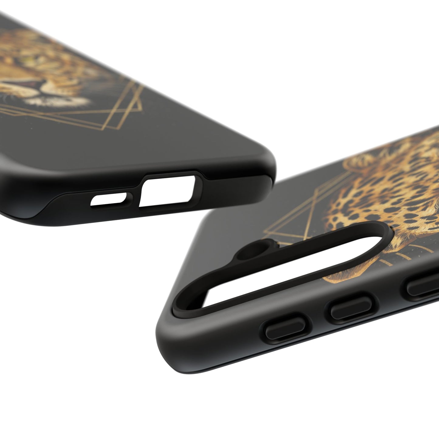Leopard Head Geometric Phone Case – Black & Gold Luxe Tough Case