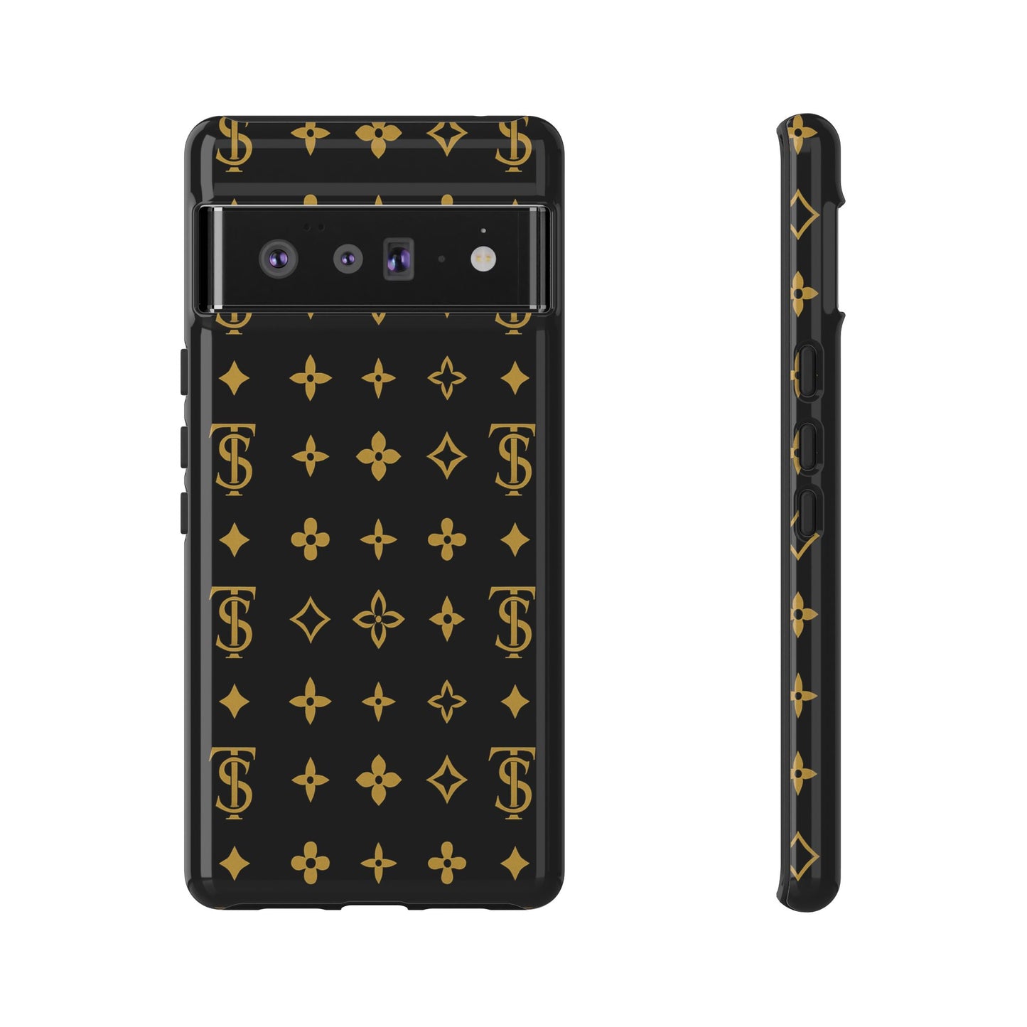 Gold Monogram Pattern Tough Phone Case | Black & Gold Luxury Design for Iphone, Samsung Galaxy and Pixel