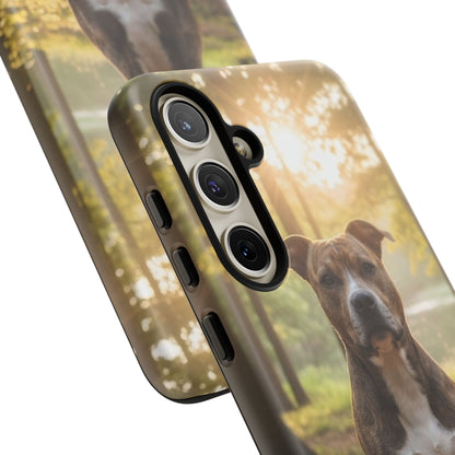 Pitbull Portrait Phone Case | Dog Lover Tough Case, Sunset Forest