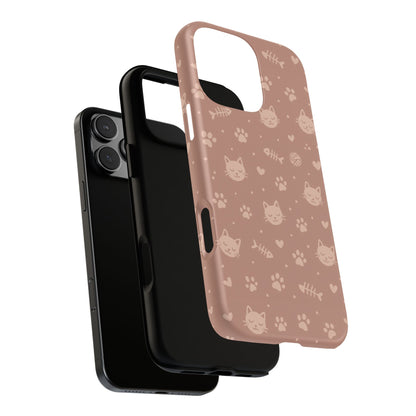 Cute Cat Pattern Phone Case | Paw Prints, Fishbone & Yarn Design Tough Case